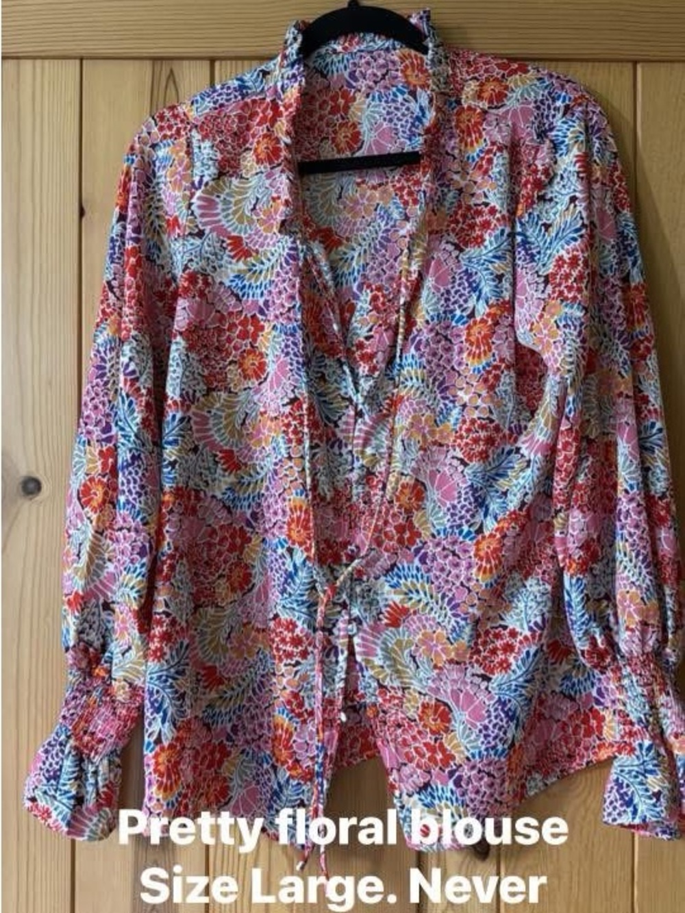 Floral V-Neck Tie Front Blouse - Pink Multi